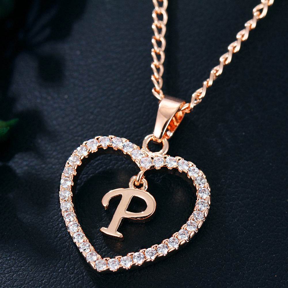 26 Letters Heart-shaped Zircon Pendant Necklace Stainless Steel Gold Color Chains Jewelry Birthday Gift For Women - Velora