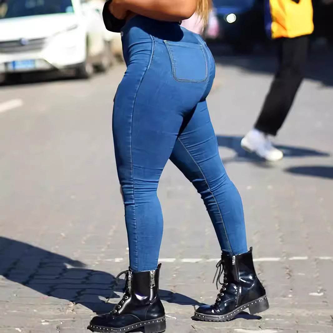 Spring Autumn Women's Skinny Fit Denim Jeans Solid Color High Waist Jeans For Women Oversized Basics Pants Ladies Pencil Pants - Velora