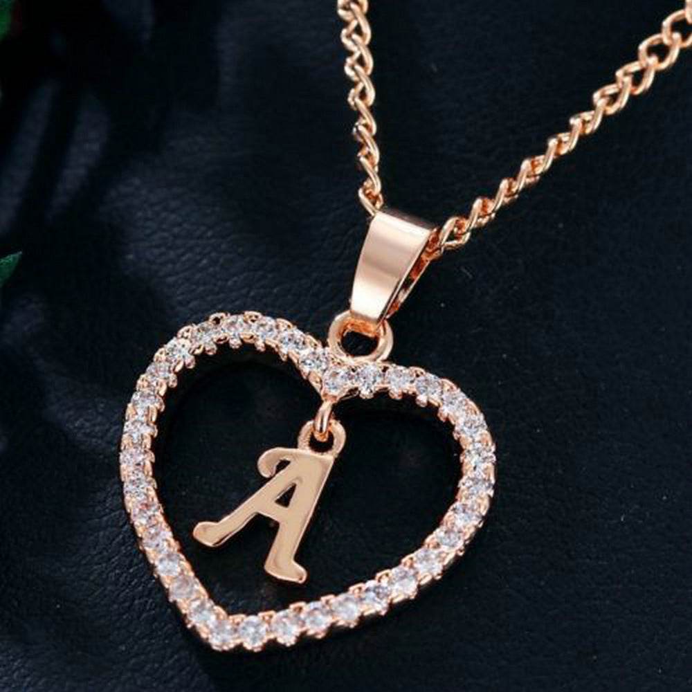 26 Letters Heart-shaped Zircon Pendant Necklace Stainless Steel Gold Color Chains Jewelry Birthday Gift For Women - Velora