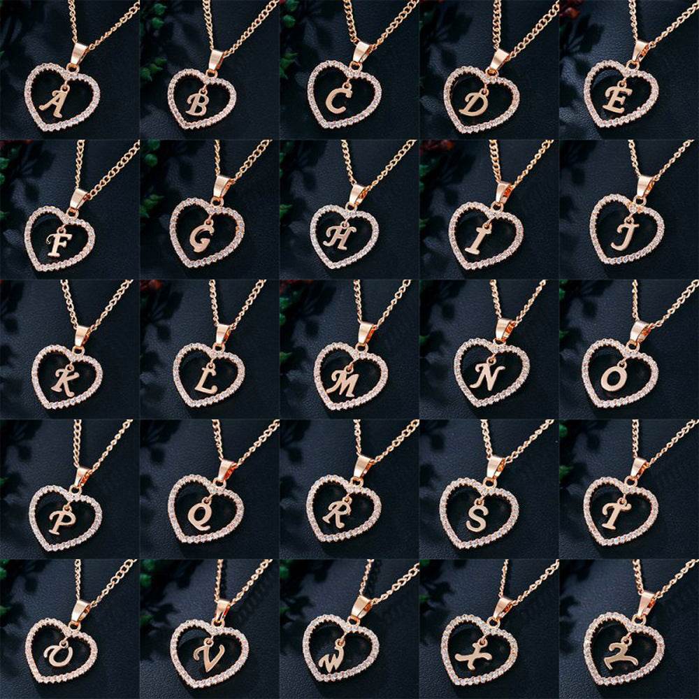 26 Letters Heart-shaped Zircon Pendant Necklace Stainless Steel Gold Color Chains Jewelry Birthday Gift For Women - Velora