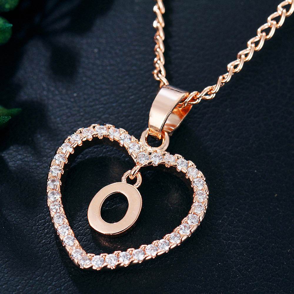 26 Letters Heart-shaped Zircon Pendant Necklace Stainless Steel Gold Color Chains Jewelry Birthday Gift For Women - Velora