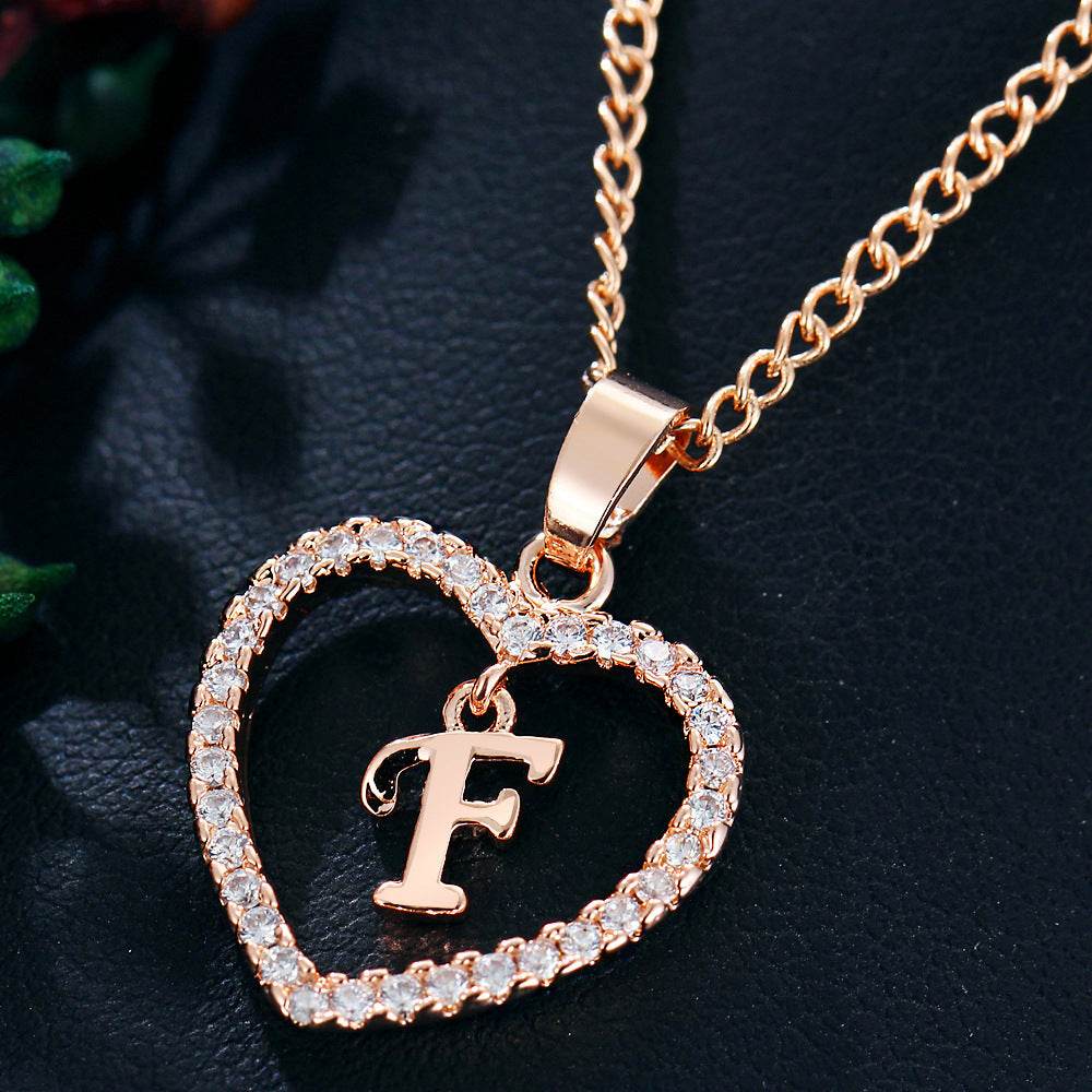 26 Letters Heart-shaped Zircon Pendant Necklace Stainless Steel Gold Color Chains Jewelry Birthday Gift For Women - Velora