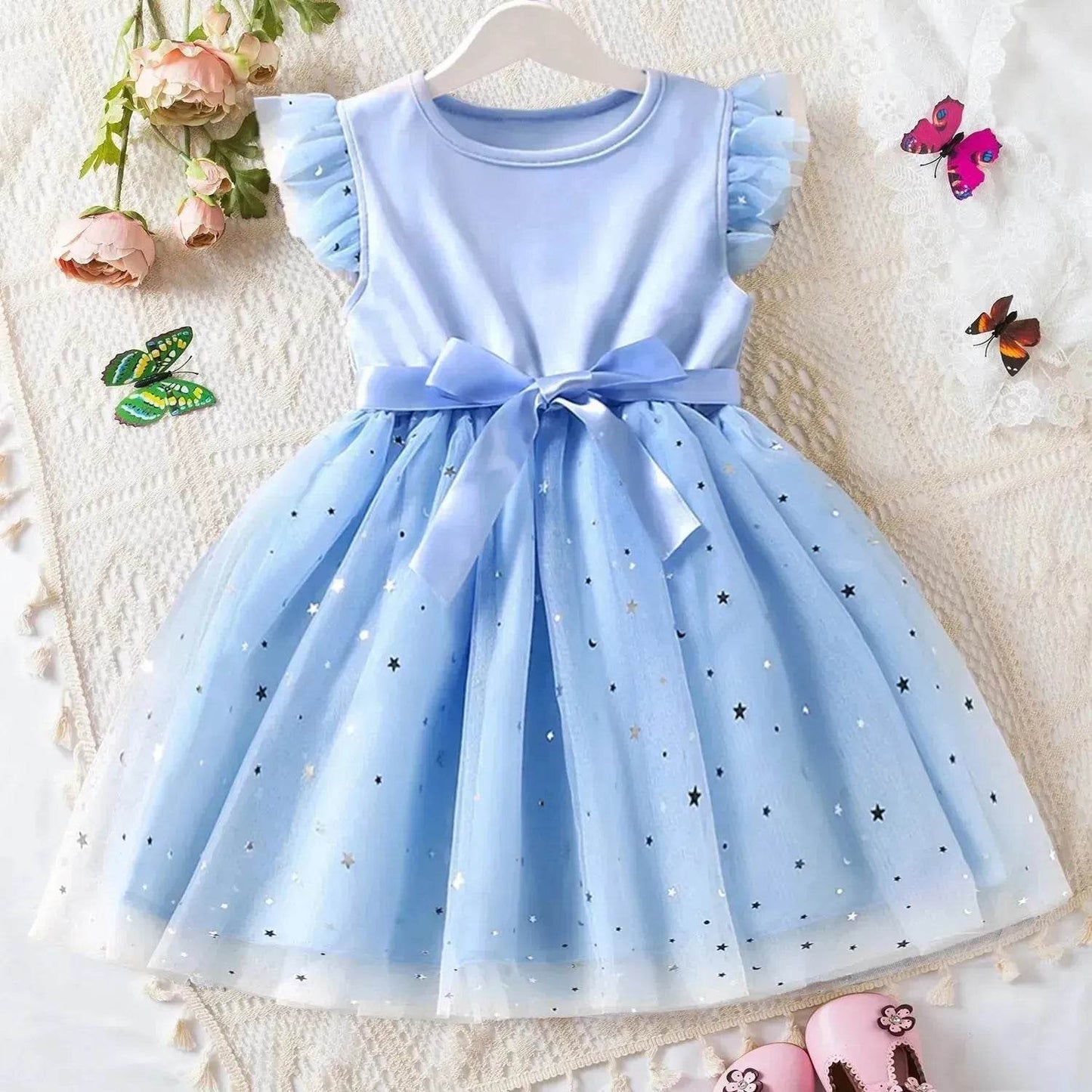 Fashionable Little Girl Starry Princess Dress Tulle Birthday dress Party dress for kids - Velora