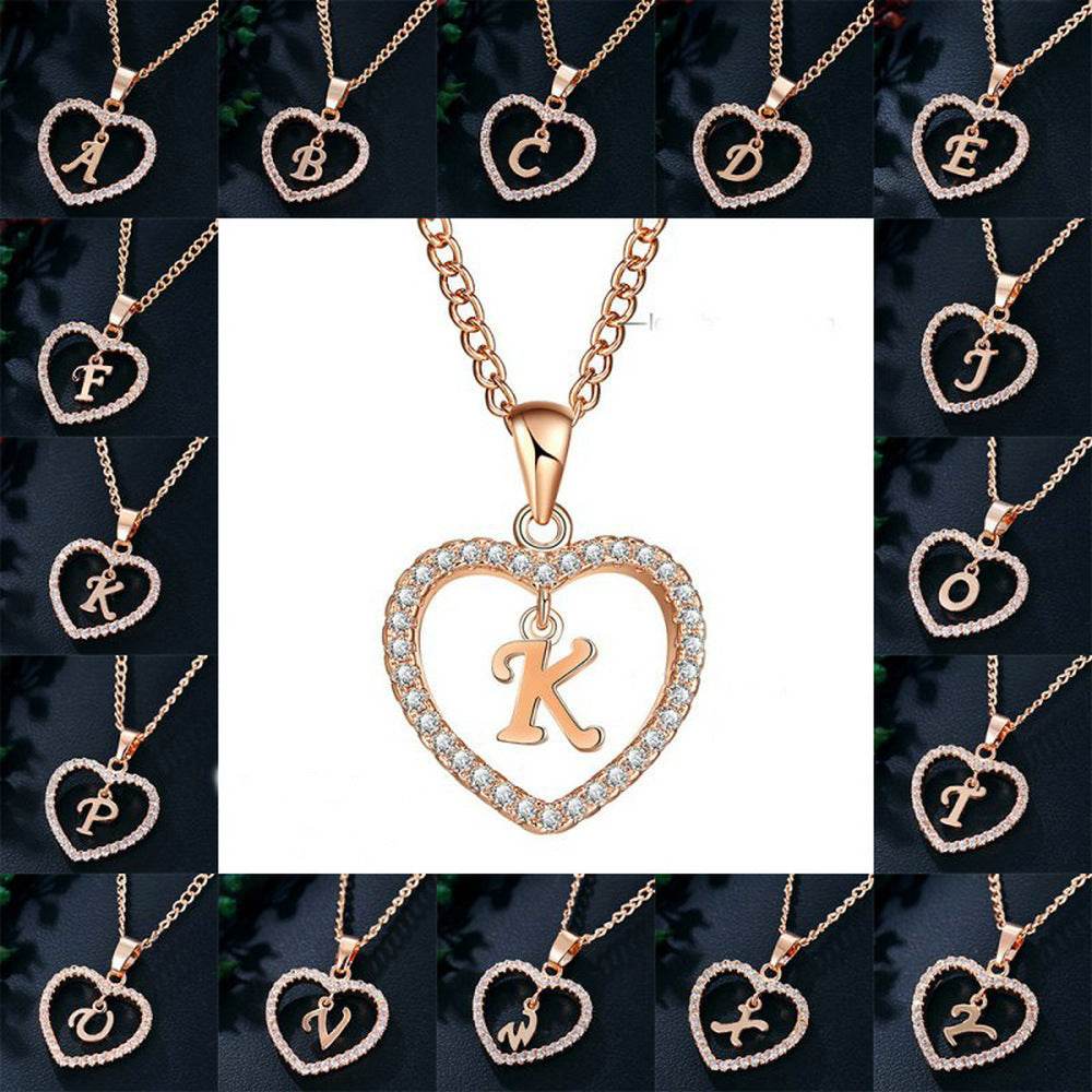 26 Letters Heart-shaped Zircon Pendant Necklace Stainless Steel Gold Color Chains Jewelry Birthday Gift For Women - Velora