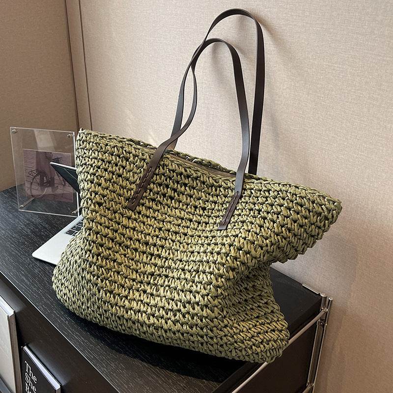 Summer Woven Shoulder Bag Ins Fashion Large Capacity Handbags With Zipper Women's Beach Bags - Velora