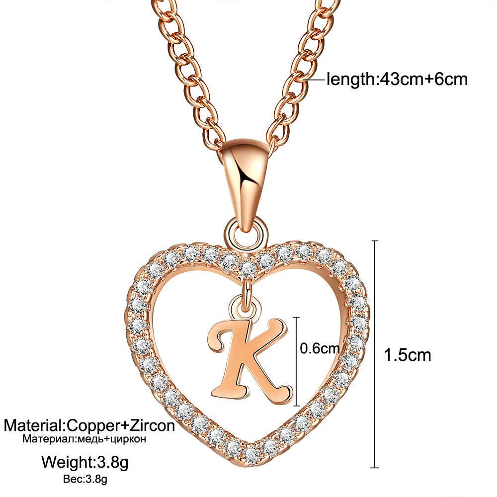 26 Letters Heart-shaped Zircon Pendant Necklace Stainless Steel Gold Color Chains Jewelry Birthday Gift For Women - Velora