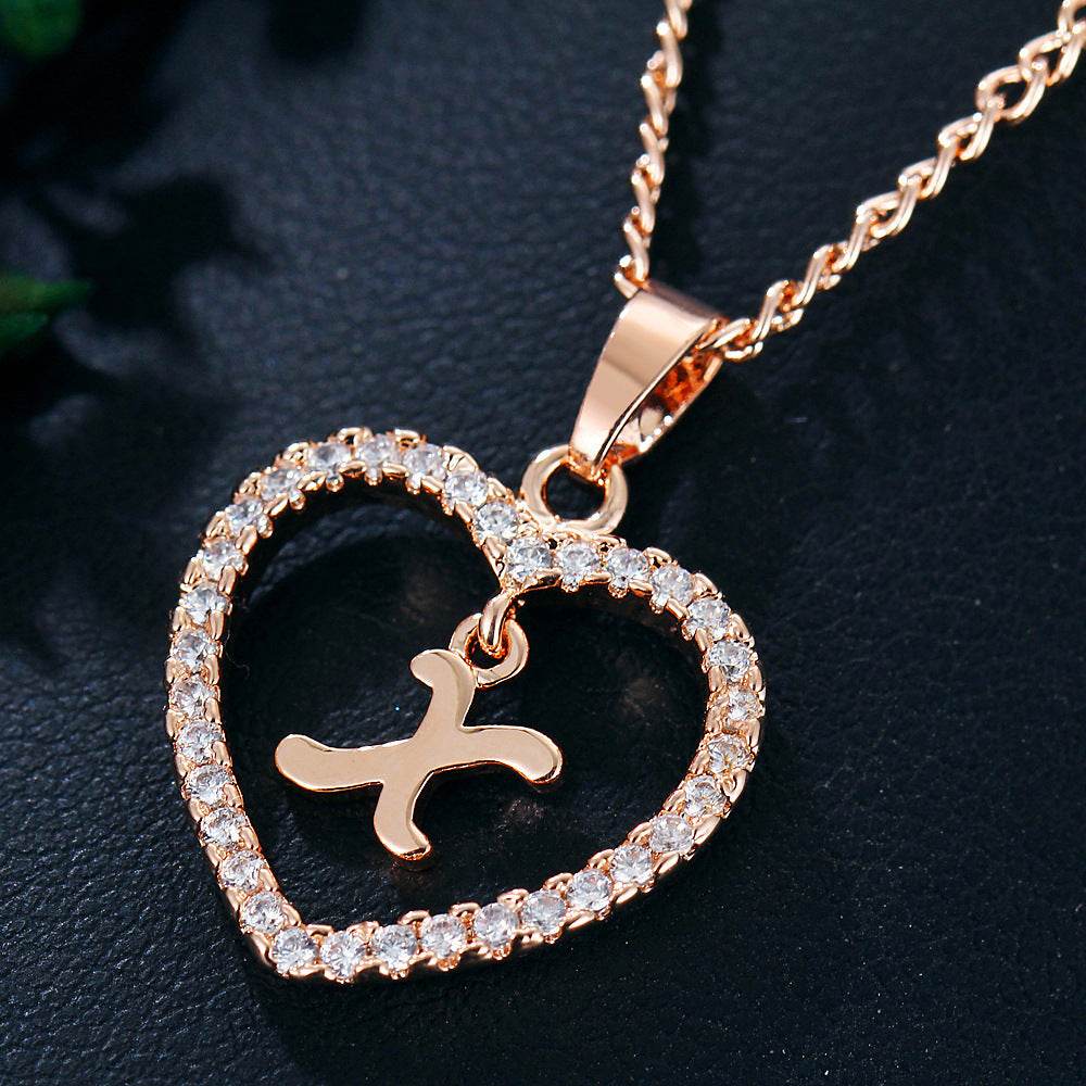 26 Letters Heart-shaped Zircon Pendant Necklace Stainless Steel Gold Color Chains Jewelry Birthday Gift For Women - Velora