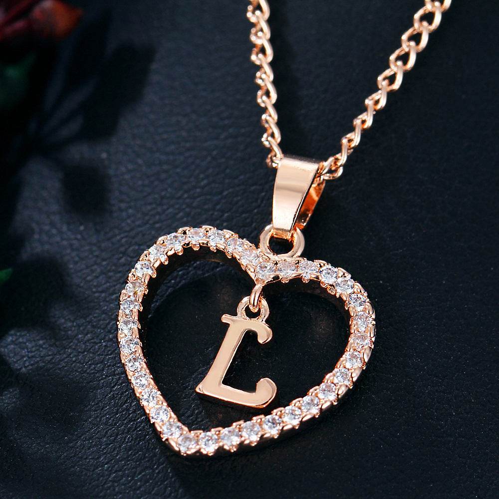 26 Letters Heart-shaped Zircon Pendant Necklace Stainless Steel Gold Color Chains Jewelry Birthday Gift For Women - Velora