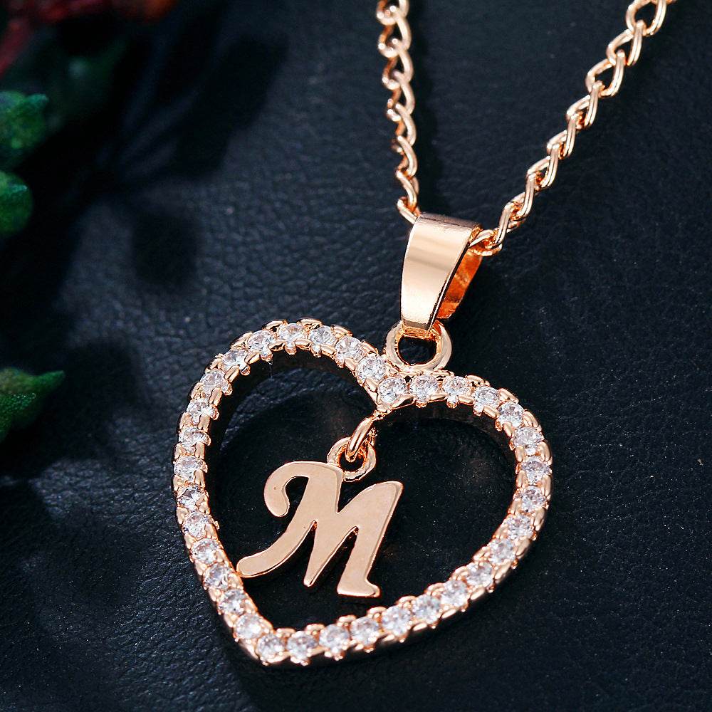 26 Letters Heart-shaped Zircon Pendant Necklace Stainless Steel Gold Color Chains Jewelry Birthday Gift For Women - Velora