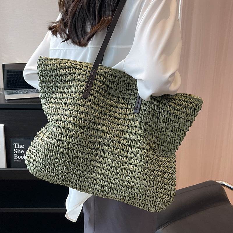 Summer Woven Shoulder Bag Ins Fashion Large Capacity Handbags With Zipper Women's Beach Bags - Velora