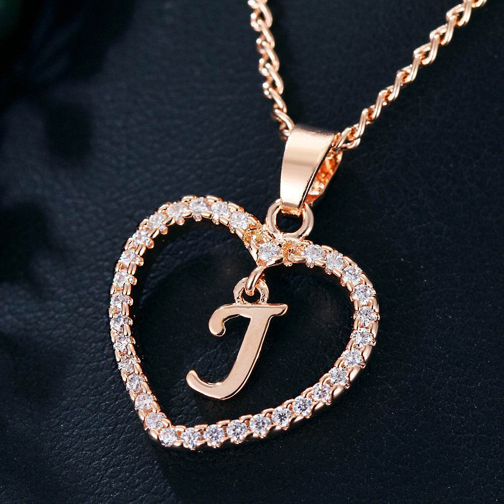 26 Letters Heart-shaped Zircon Pendant Necklace Stainless Steel Gold Color Chains Jewelry Birthday Gift For Women - Velora
