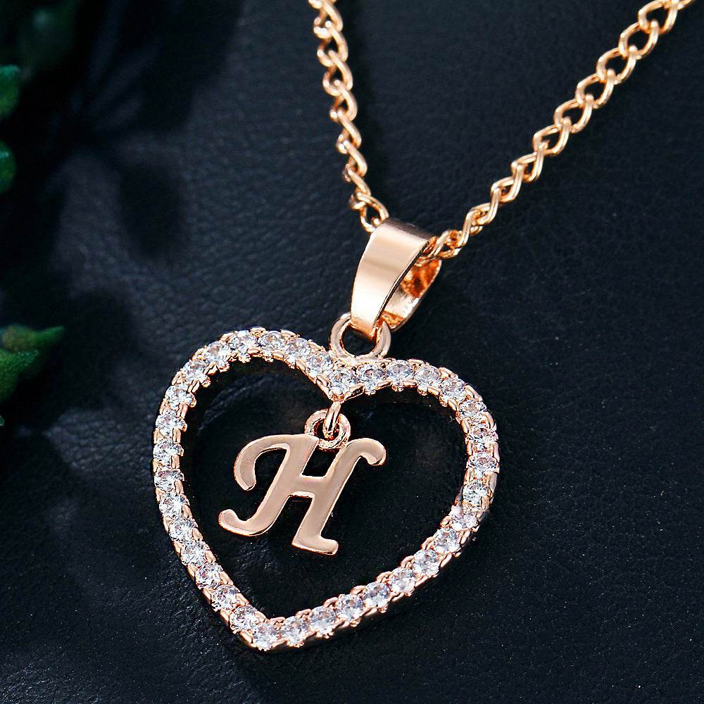 26 Letters Heart-shaped Zircon Pendant Necklace Stainless Steel Gold Color Chains Jewelry Birthday Gift For Women - Velora