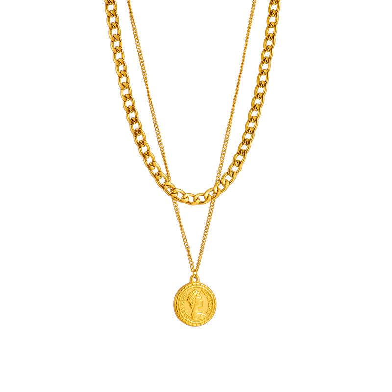Geometric Portrait Coin Pendant Necklace For Women New Charm Multilayer Choker Chain Jewelry Gift Fashion Jewelry - Velora
