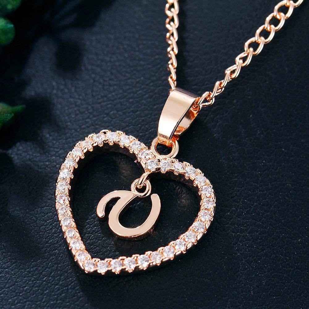 26 Letters Heart-shaped Zircon Pendant Necklace Stainless Steel Gold Color Chains Jewelry Birthday Gift For Women - Velora