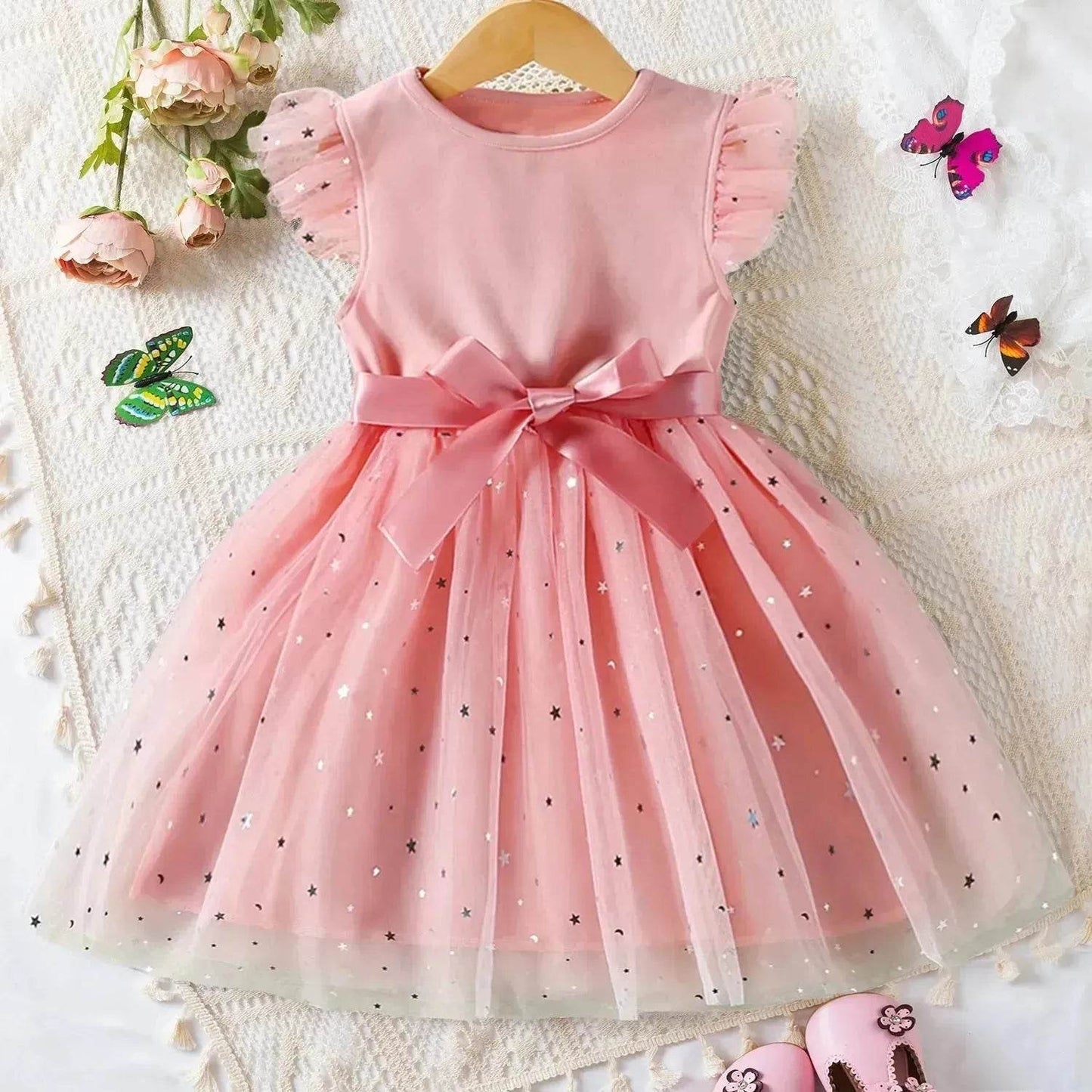 Fashionable Little Girl Starry Princess Dress Tulle Birthday dress Party dress for kids - Velora