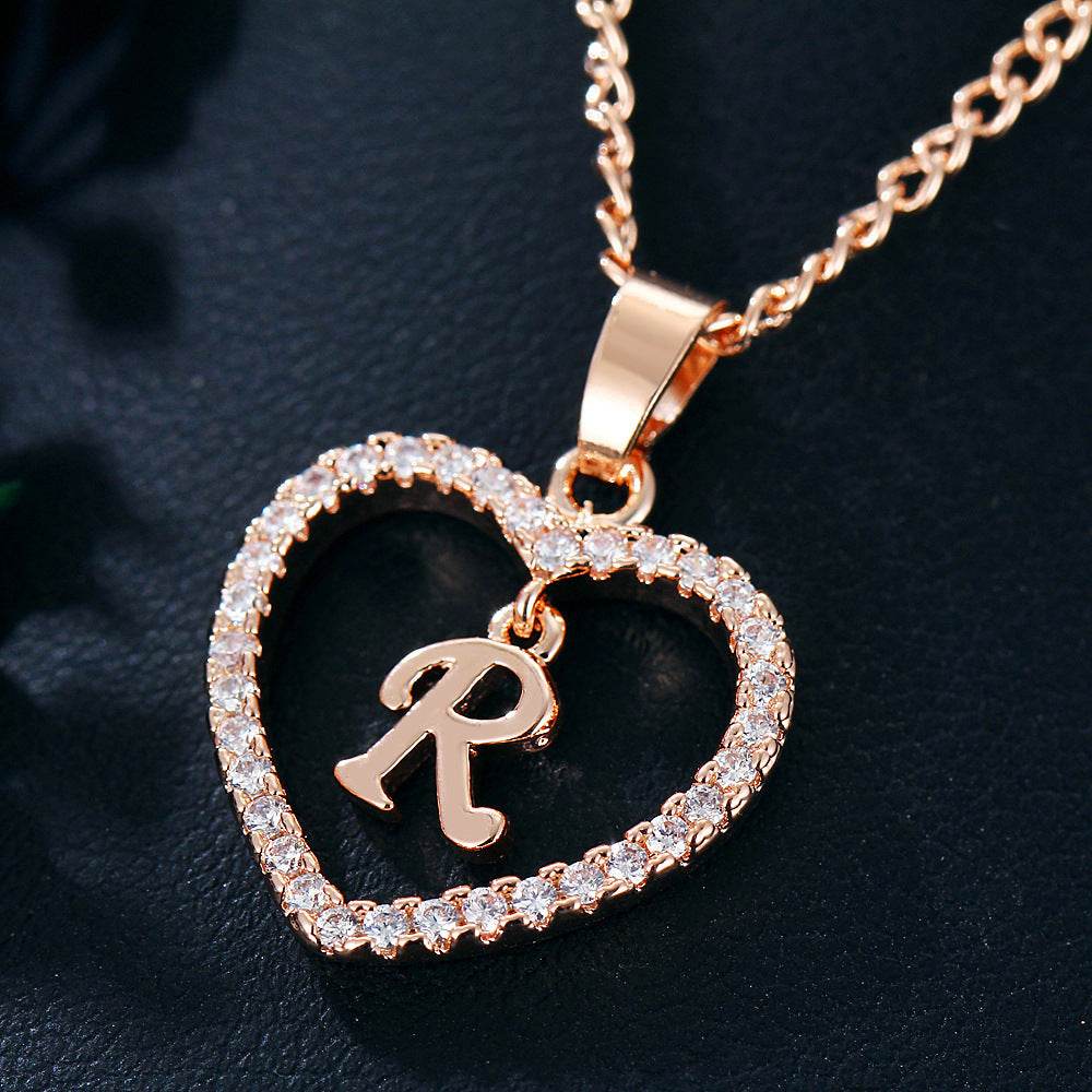 26 Letters Heart-shaped Zircon Pendant Necklace Stainless Steel Gold Color Chains Jewelry Birthday Gift For Women - Velora