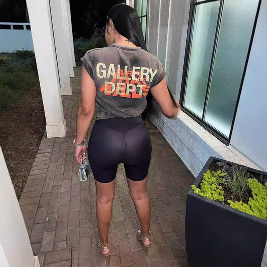 Letter Printing Fashion Short T-shirt - Velora