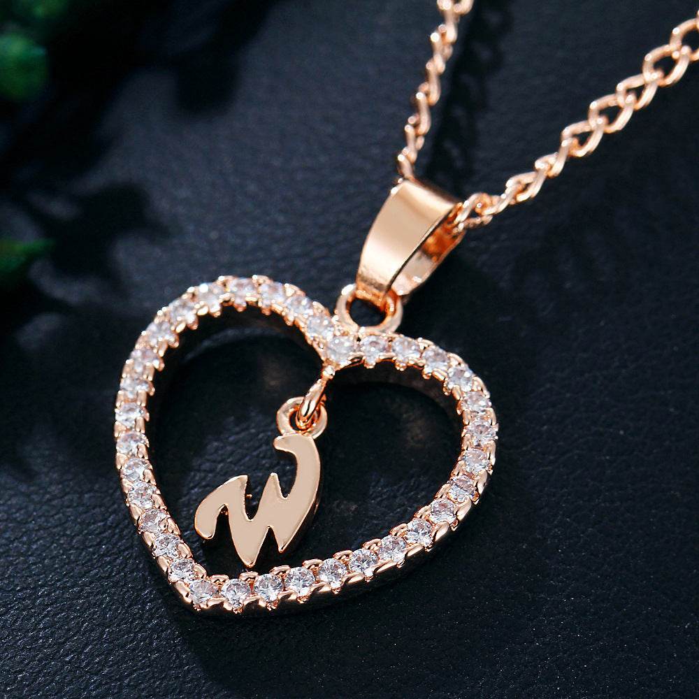 26 Letters Heart-shaped Zircon Pendant Necklace Stainless Steel Gold Color Chains Jewelry Birthday Gift For Women - Velora