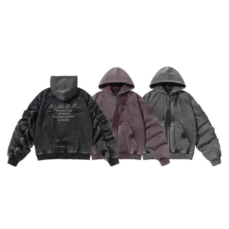 Winter American Retro Washed Distressed Hooded Fleece Lined Sweater - Velora