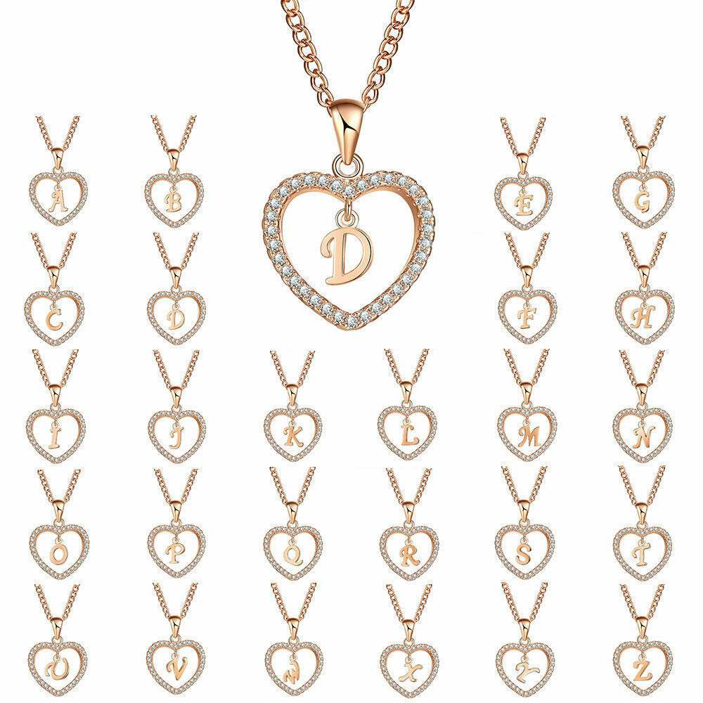 26 Letters Heart-shaped Zircon Pendant Necklace Stainless Steel Gold Color Chains Jewelry Birthday Gift For Women - Velora