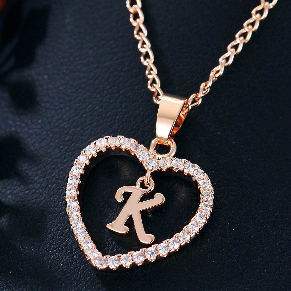 26 Letters Heart-shaped Zircon Pendant Necklace Stainless Steel Gold Color Chains Jewelry Birthday Gift For Women - Velora