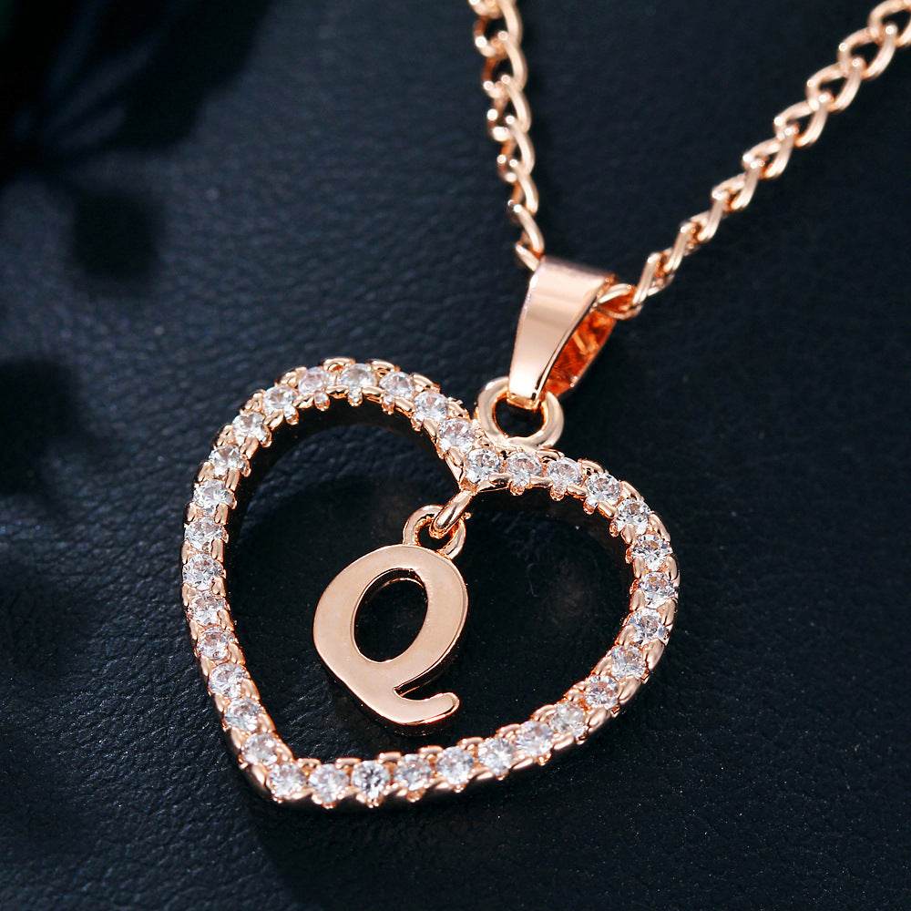 26 Letters Heart-shaped Zircon Pendant Necklace Stainless Steel Gold Color Chains Jewelry Birthday Gift For Women - Velora