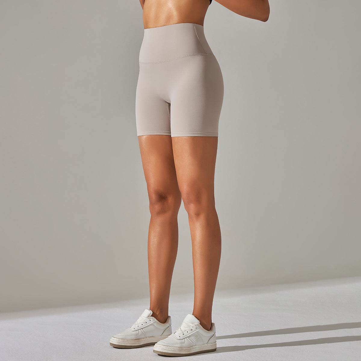 Women's Solid Color Double-sided Brocade Brushed Fitness High Waist Shorts - Velora