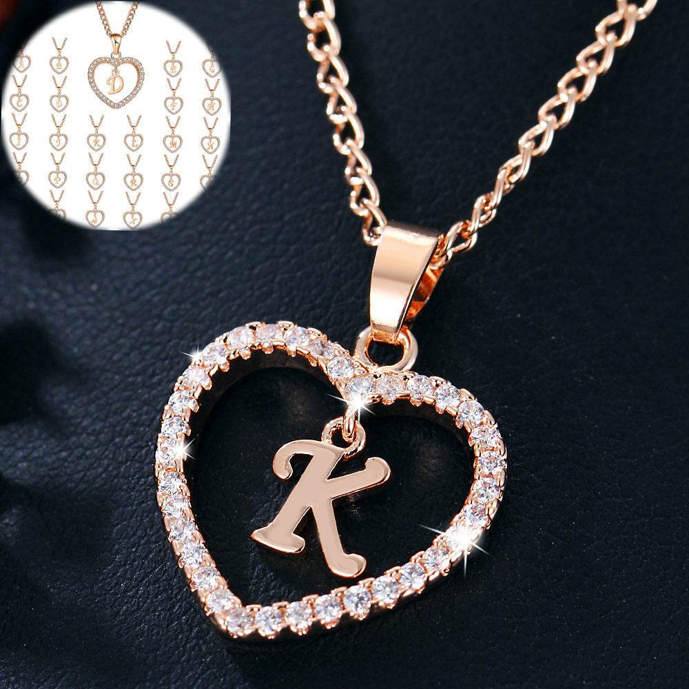 26 Letters Heart-shaped Zircon Pendant Necklace Stainless Steel Gold Color Chains Jewelry Birthday Gift For Women - Velora