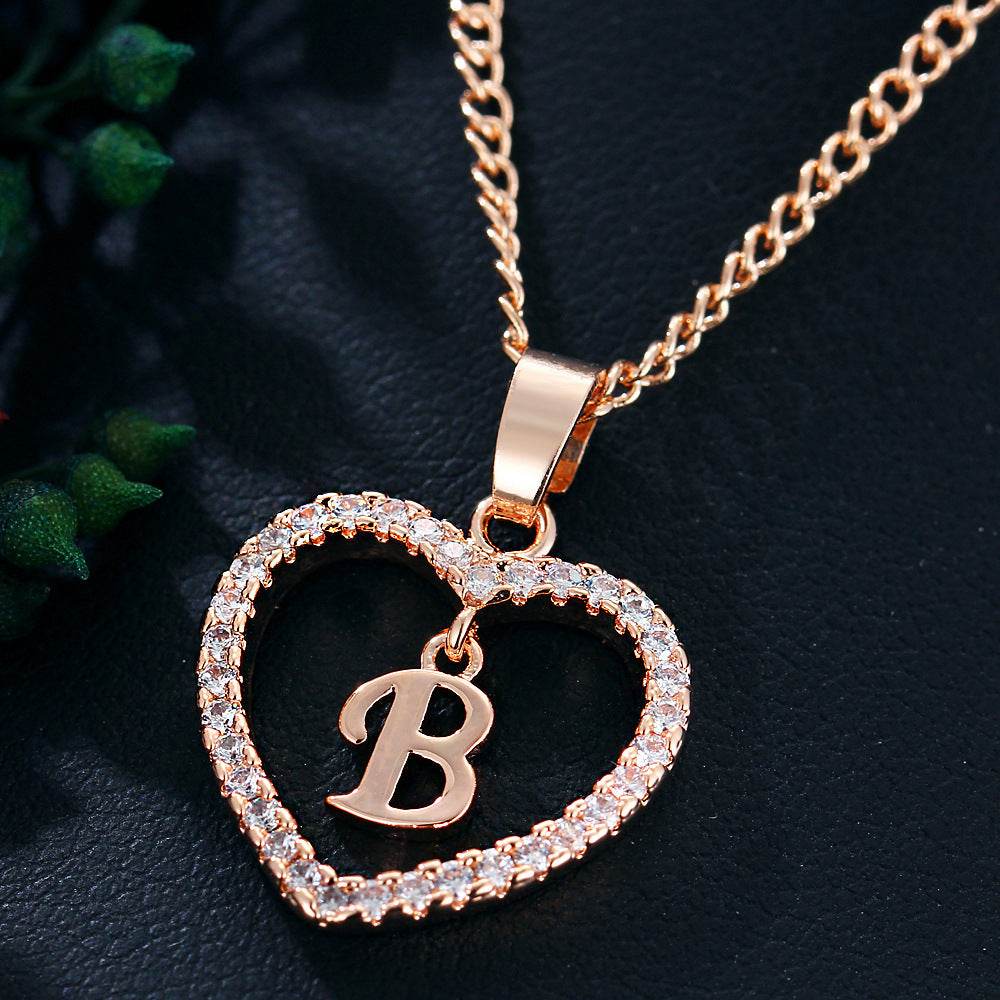 26 Letters Heart-shaped Zircon Pendant Necklace Stainless Steel Gold Color Chains Jewelry Birthday Gift For Women - Velora