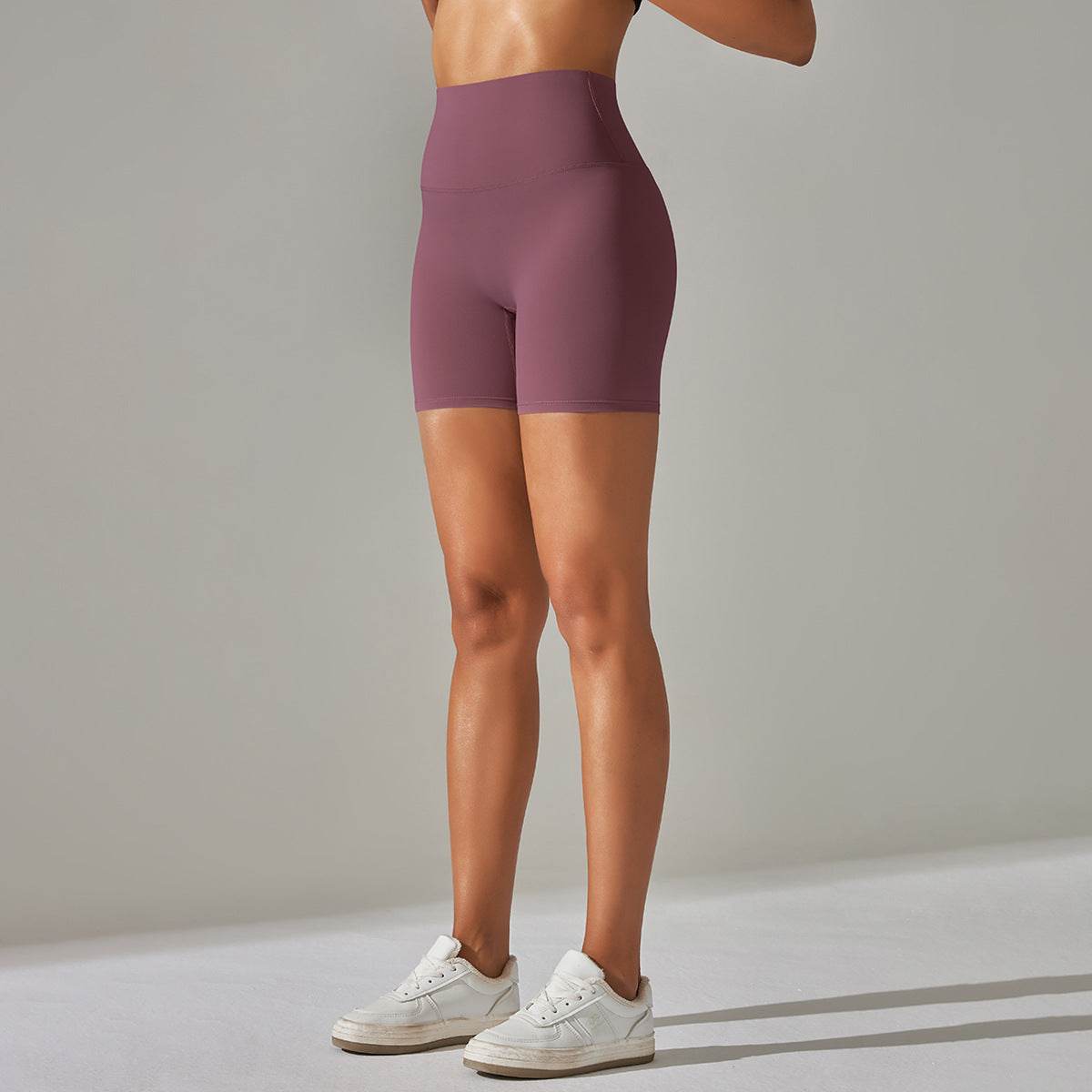 Women's Solid Color Double-sided Brocade Brushed Fitness High Waist Shorts - Velora