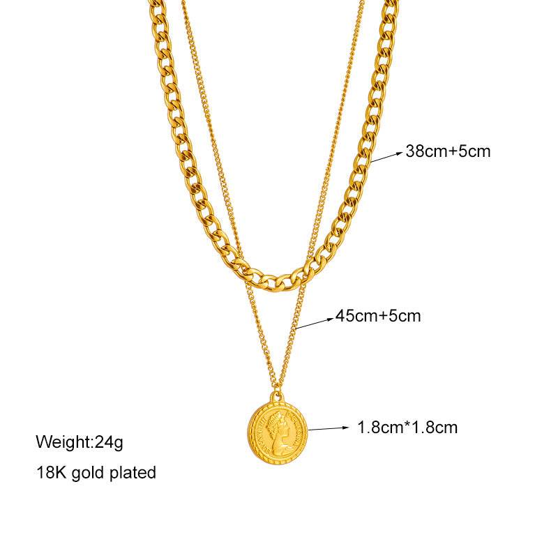 Geometric Portrait Coin Pendant Necklace For Women New Charm Multilayer Choker Chain Jewelry Gift Fashion Jewelry - Velora