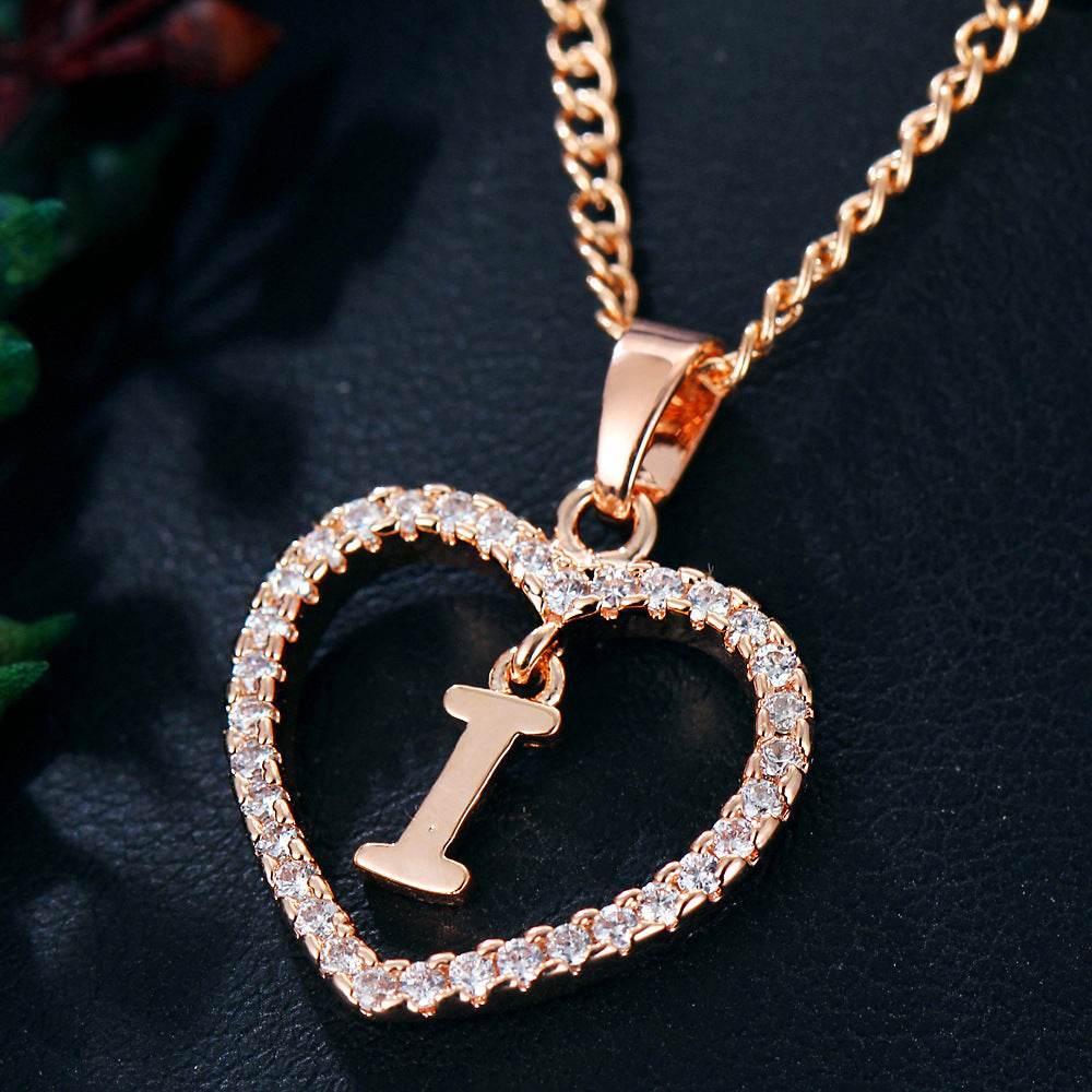 26 Letters Heart-shaped Zircon Pendant Necklace Stainless Steel Gold Color Chains Jewelry Birthday Gift For Women - Velora