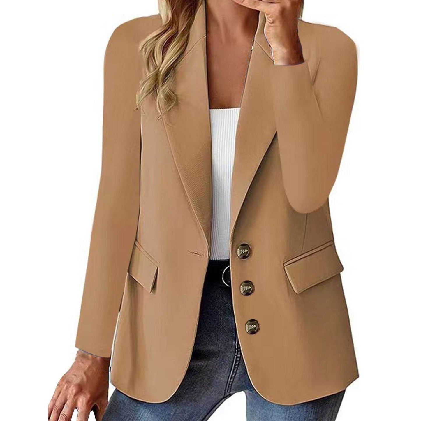 Fashion Casual Women Blazer Long-sleeved Solid Color Casual Cardigan Small Suit Jacket For Women Elegant Office Lady Outerwear - Velora