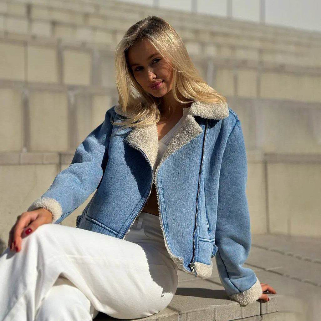 Fleece-lined Denim Coat Short Jacket Design Fashion Women - Velora