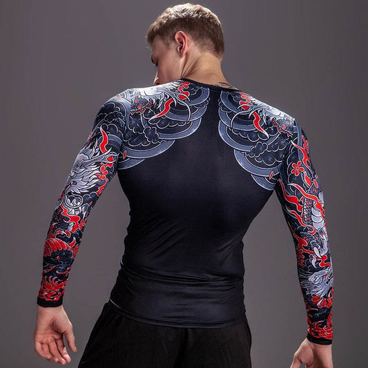 Printed Long Sleeve Fitness Top for Men Exercise Gym shirt - Velora