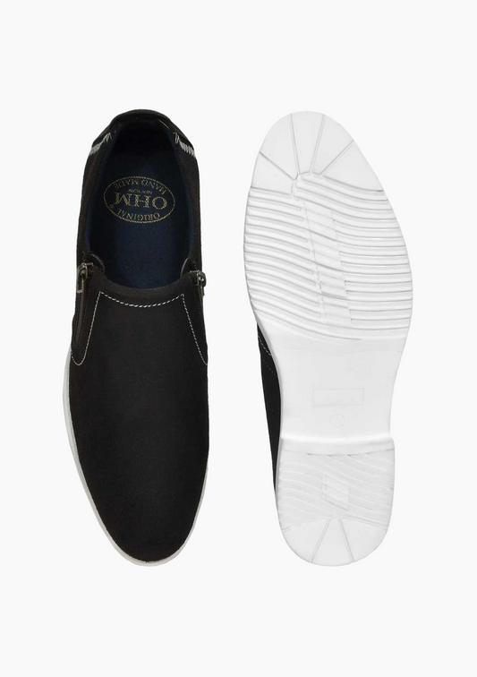 OHM Plain Toe Zip Closure Slip-on Leather Shoes - Velora