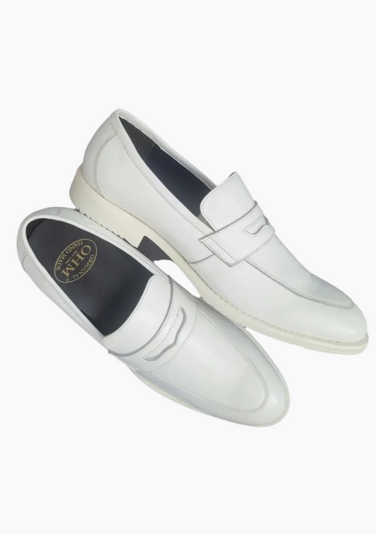 OHM Royal White Penny Loafer Leather Shoes - Velora
