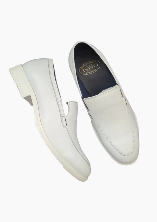 OHM Sleek Design White Slip-on Leather Shoes - Velora