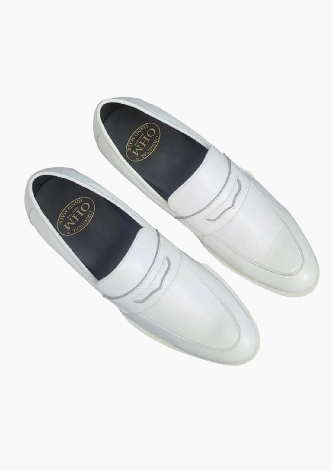 OHM Royal White Penny Loafer Leather Shoes - Velora