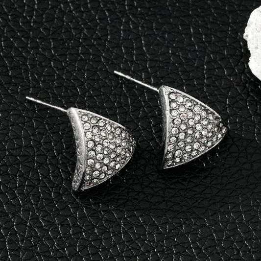 OTARU White Gold (Silver Toned): Pavé Zirconia (CZ) Triangle Shaped Stud Earrings. - Velora Luxury Fashion