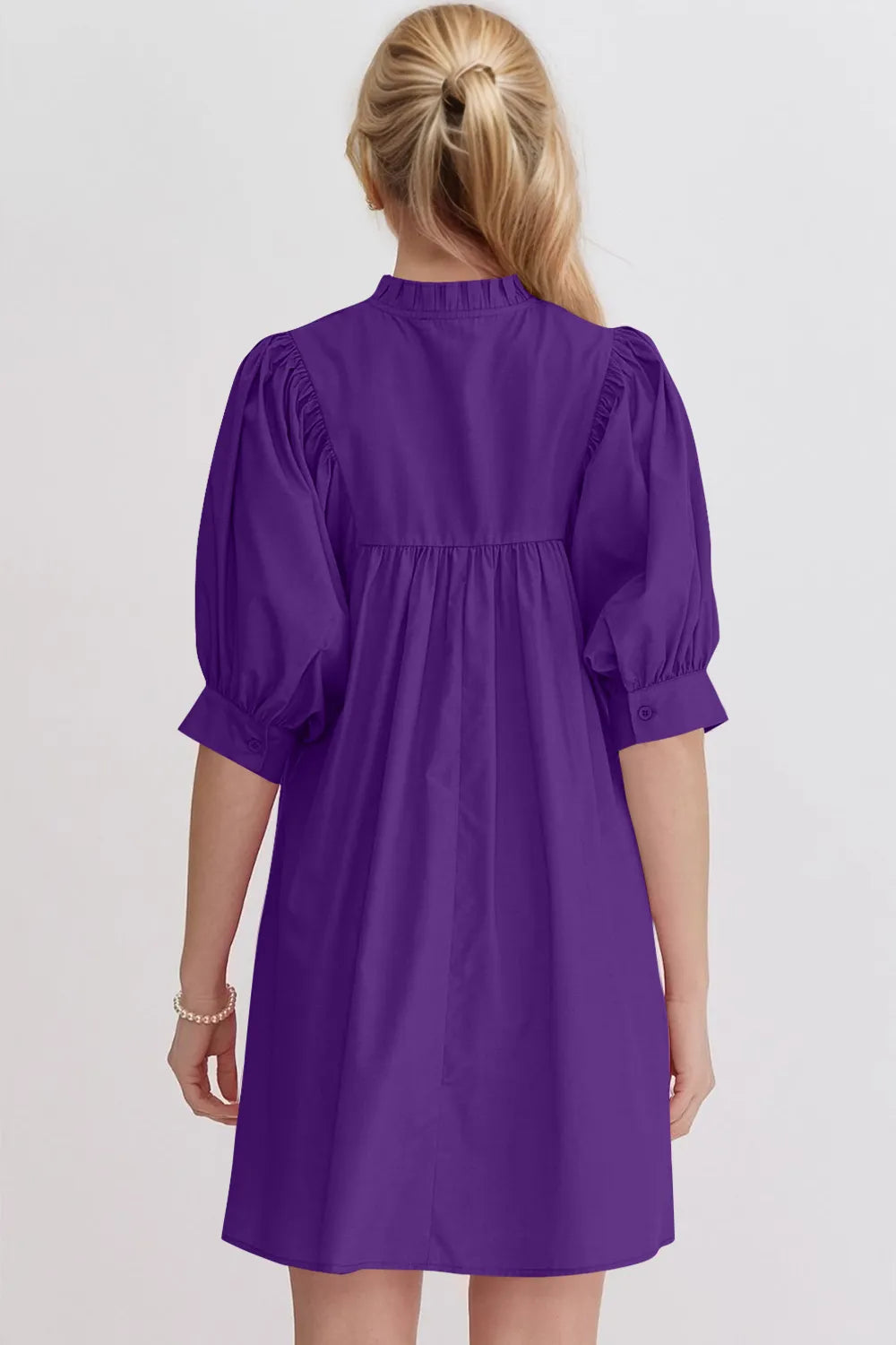 Oh Frill Notched Puff Sleeve Babydoll Mini Dress - Velora Luxury Fashion