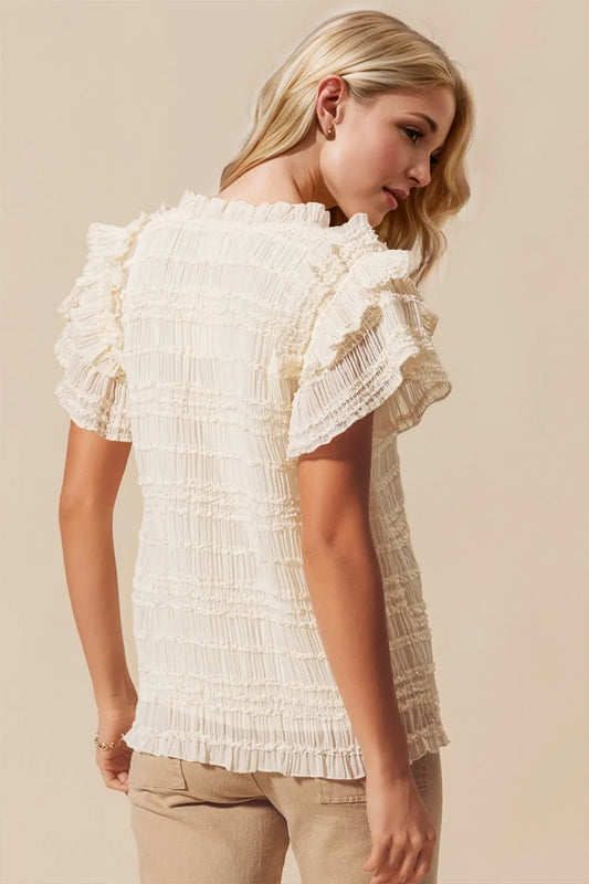 Oh Full Size Frill Notched Flounce Sleeve Blouse - Velora Luxury Fashion