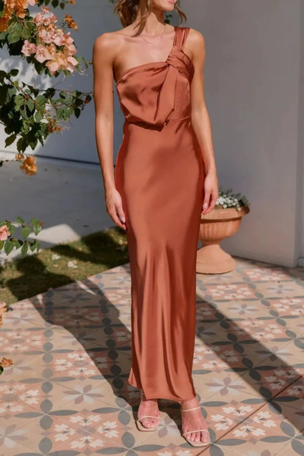 One Shoulder Sleeveless Maxi Dress - Velora Luxury Fashion