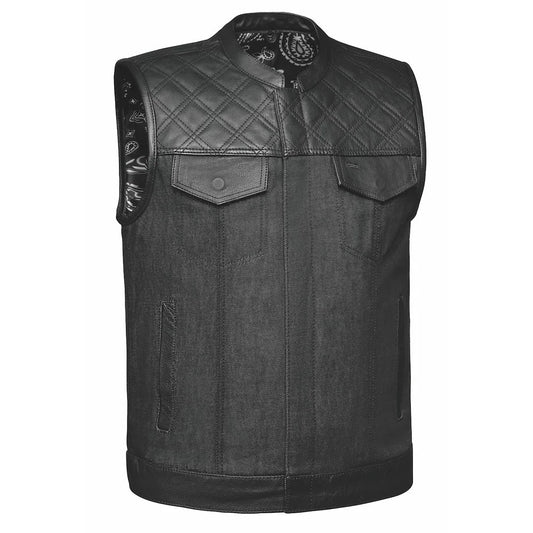 Open Road Men's Denim & Leather Club Vest - Velora Luxury Fashion