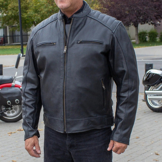 Open Road Men's Ribbed Padding Leather Motorcycle Jacket - Velora Luxury Fashion