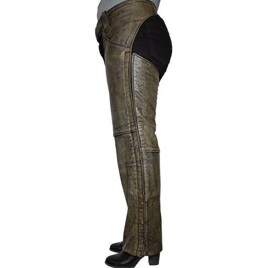 Open Road Women's Distressed Brown Leather Chaps - Velora Luxury Fashion