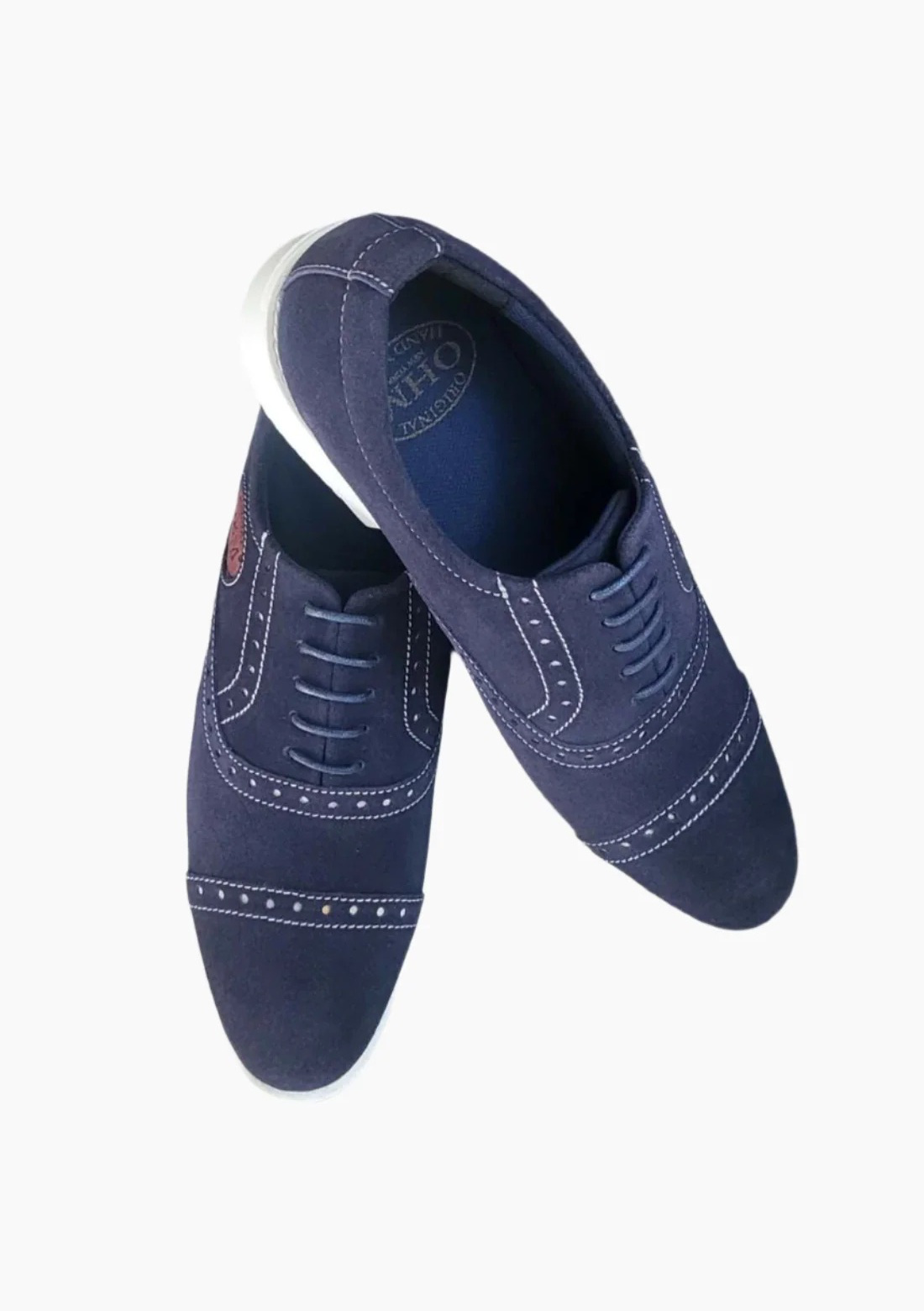 OHM Oxford Shoes in Italian Blue Leather with Perforation - Velora