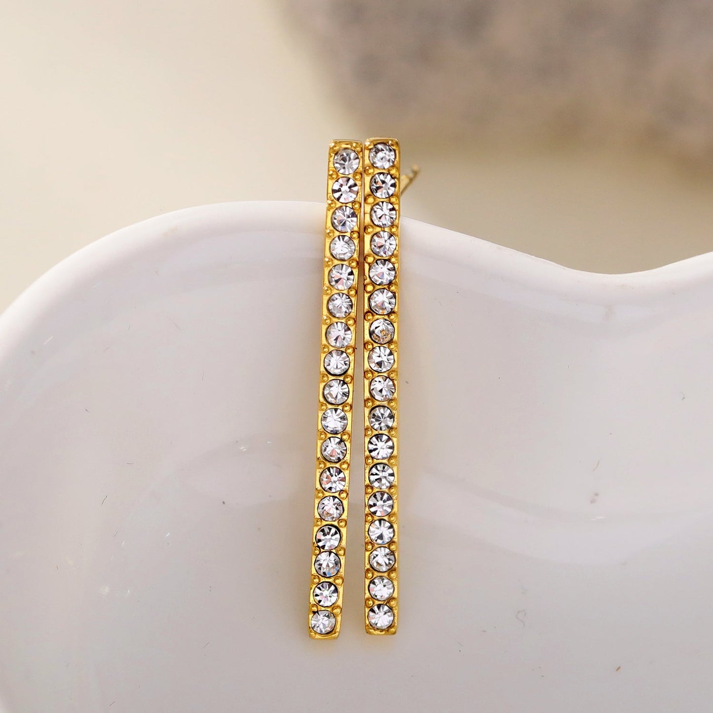REGINA: Pavé Bar Stud Earrings with Zirconia Gemstones - Velora