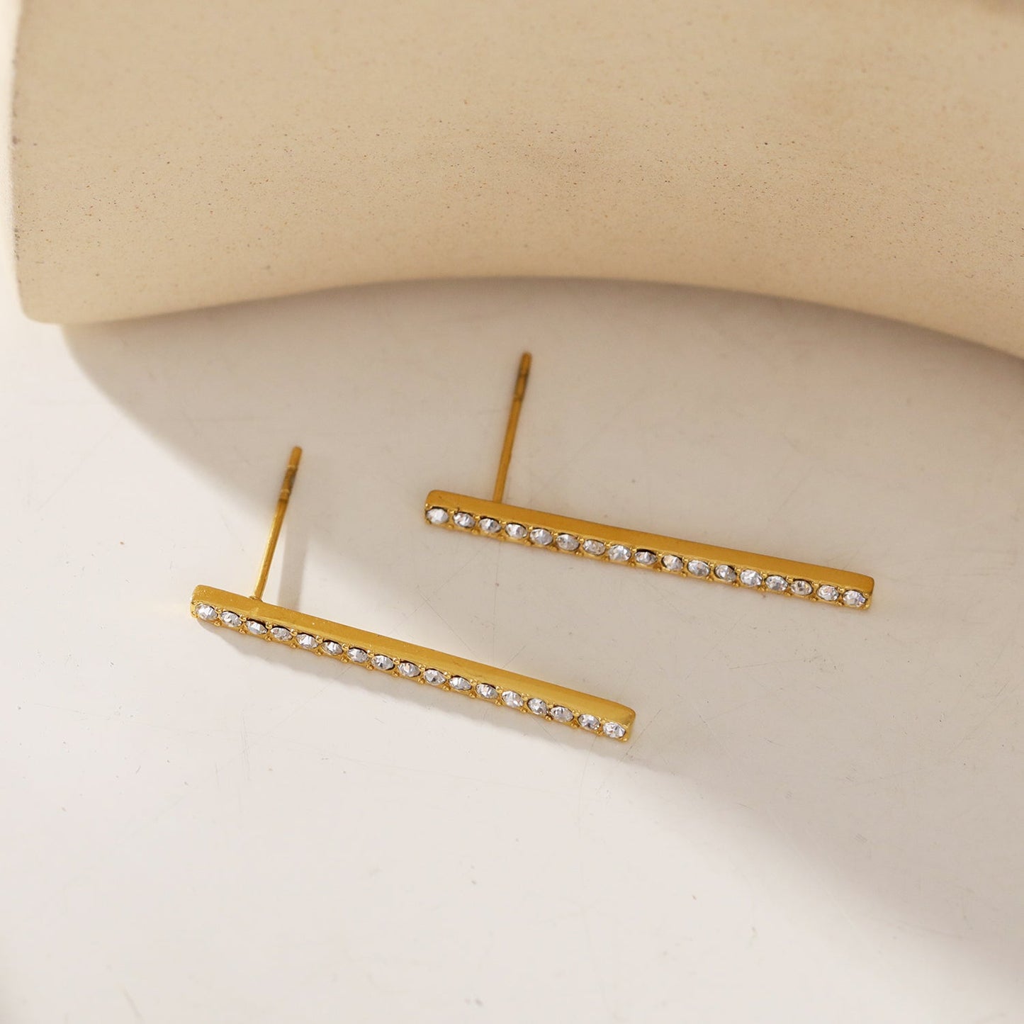 REGINA: Pavé Bar Stud Earrings with Zirconia Gemstones - Velora