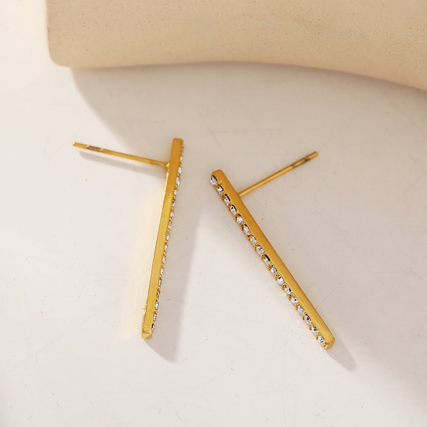 REGINA: Pavé Bar Stud Earrings with Zirconia Gemstones - Velora